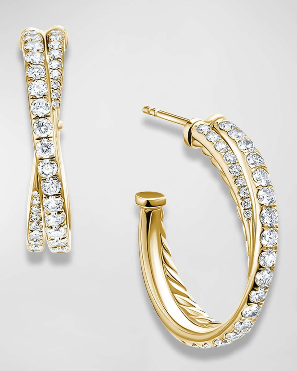 24mm Pave Crossover Hoop Earrings with Diamonds and Gold